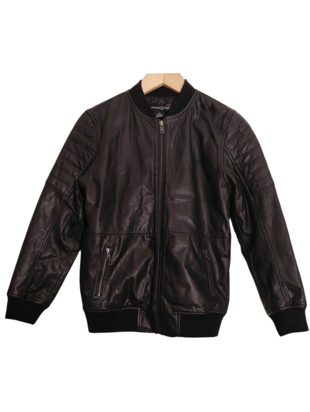 Treasure & Bond Boys Genuine Leather Bomber / Moto Jacket